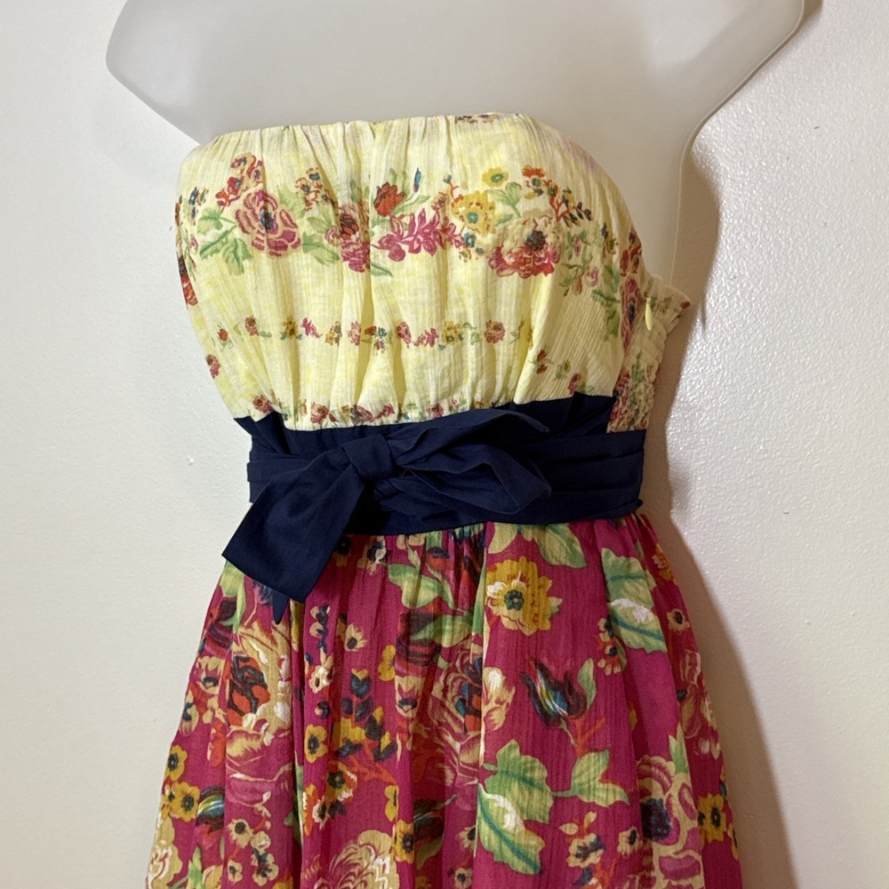 Anthropologie Maeve Yellow and Pink Blissful Days Strapless Dress Size 4 Summer - Picture 2 of 8